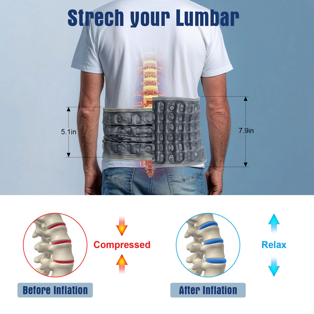 Red Light Heating Decompression Belt with Electric Pump for Lower Back Pain, Cordless Heated Back Brace Inflatable Lumbar Support, One Size Fits 29-49 Waist