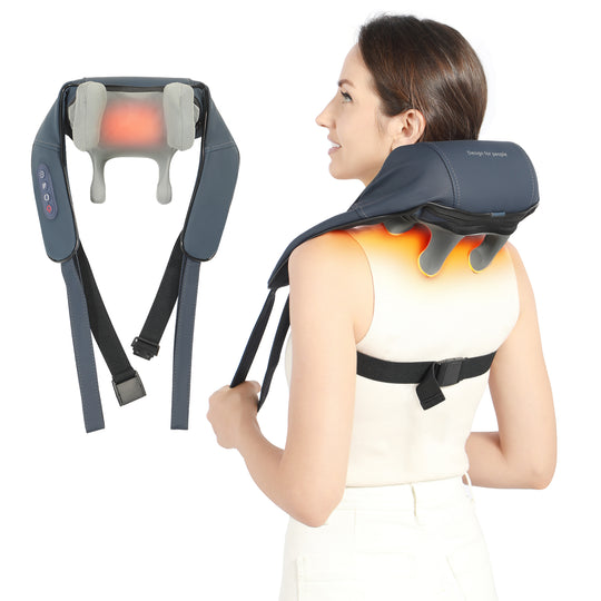 HONGJING Neck and Shoulder Shiatsu Massager with Infrared for Pain Relief, Cordless Deep Tissue 4D Kneading Massager for Neck, Shoulder Relaxation