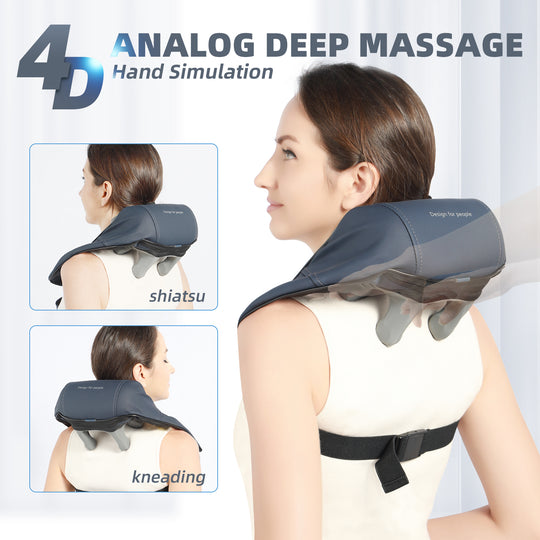 HONGJING Neck and Shoulder Shiatsu Massager with Infrared for Pain Relief, Cordless Deep Tissue 4D Kneading Massager for Neck, Shoulder Relaxation