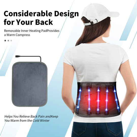 HONGJING Heated Back Brace for Lower Back Pain Relief | Rechargeable Lumbar Support Belt with Heat