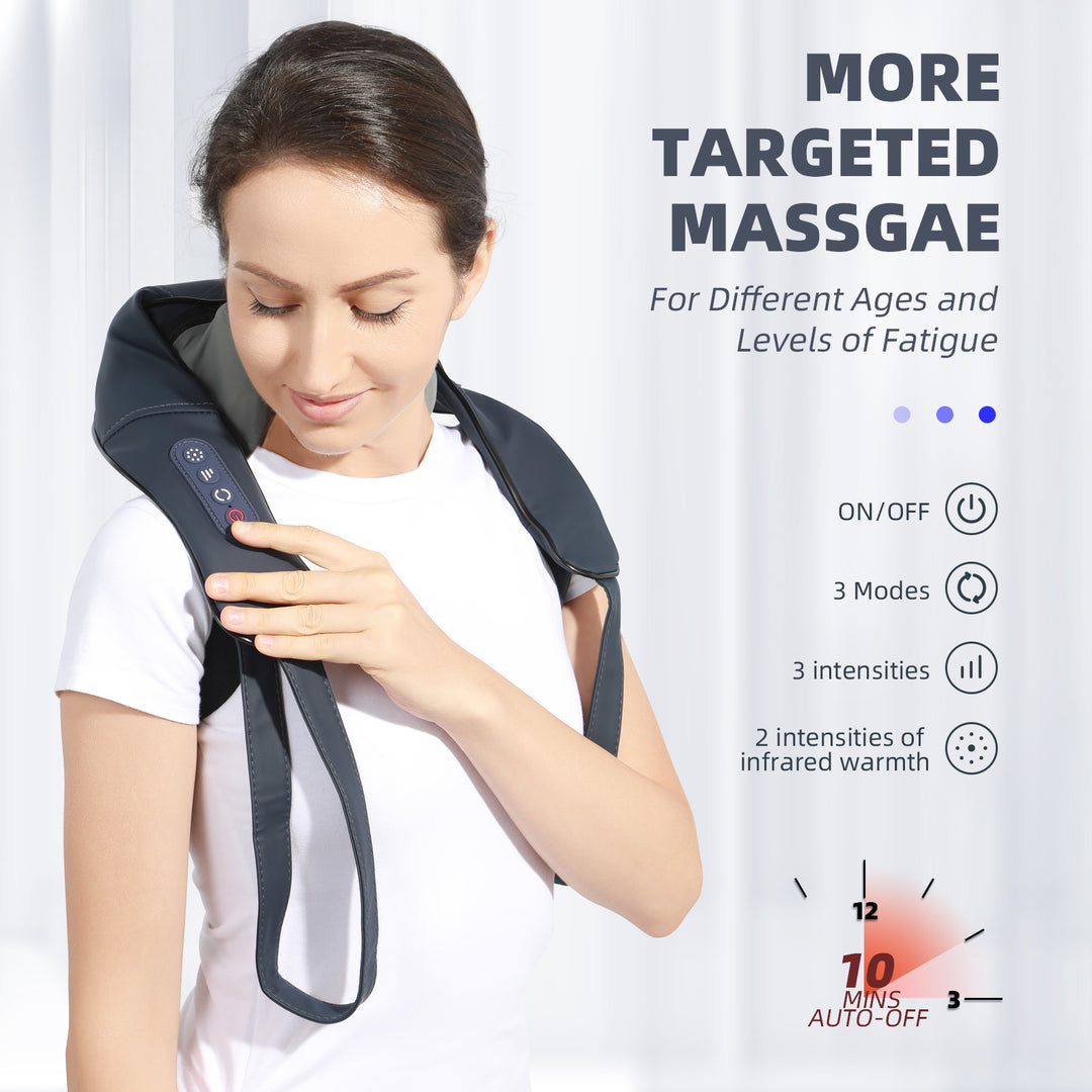 HONGJING Neck and Shoulder Shiatsu Massager with Infrared for Pain Relief, Cordless Deep Tissue 4D Kneading Massager for Neck, Shoulder Relaxation