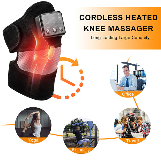 HONGJING Cordless Heated Knee Massager, 3-in-1 Knee Shoulder Elbow Heating Massage Wrap for Pain Relief & Relaxation