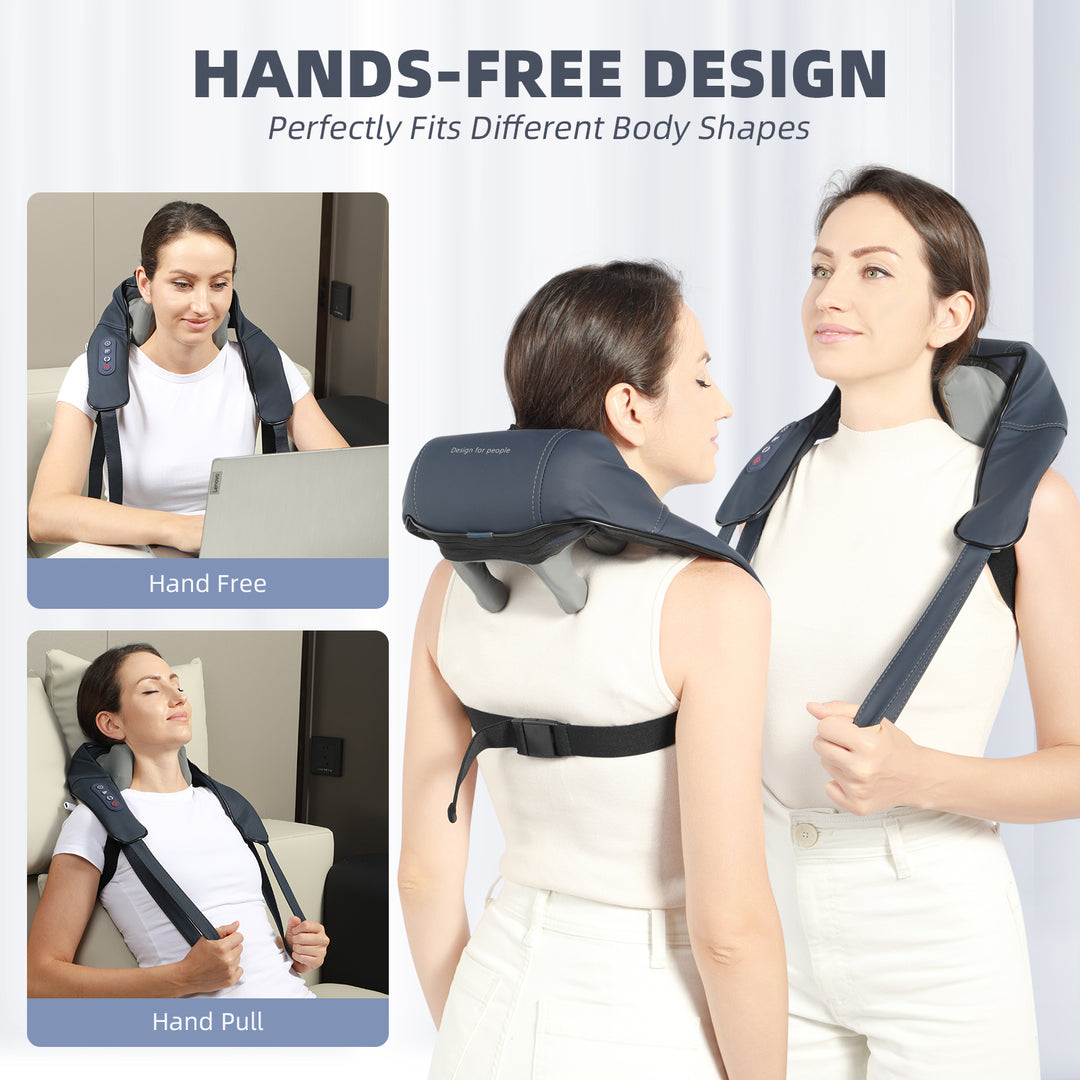 HONGJING Neck and Shoulder Shiatsu Massager with Infrared for Pain Relief, Cordless Deep Tissue 4D Kneading Massager for Neck, Shoulder Relaxation