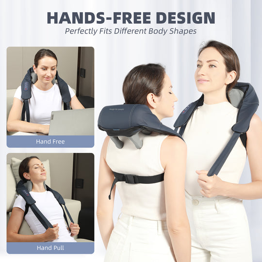 HONGJING Neck and Shoulder Shiatsu Massager with Infrared for Pain Relief, Cordless Deep Tissue 4D Kneading Massager for Neck, Shoulder Relaxation