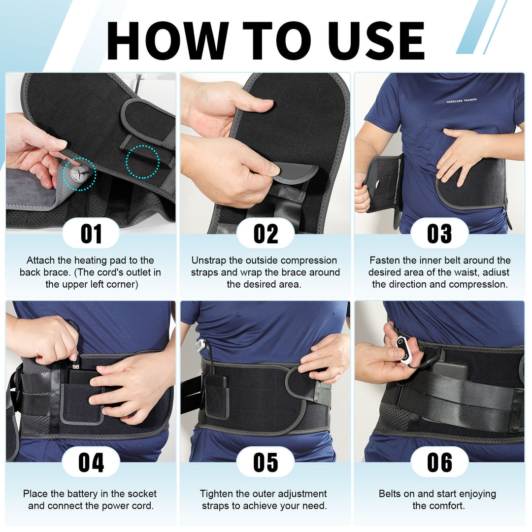 HONGJING Heated Back Brace for Lower Back Pain Relief | Rechargeable Lumbar Support Belt with Heat