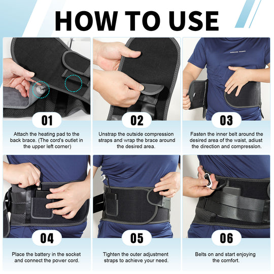 HONGJING Heated Back Brace for Lower Back Pain Relief | Rechargeable Lumbar Support Belt with Heat