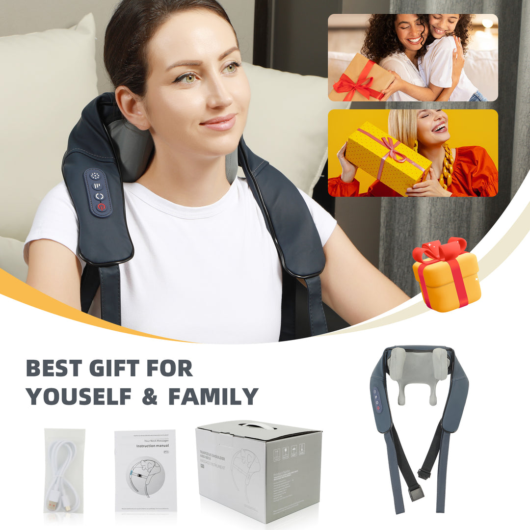 HONGJING Neck and Shoulder Shiatsu Massager with Infrared for Pain Relief, Cordless Deep Tissue 4D Kneading Massager for Neck, Shoulder Relaxation