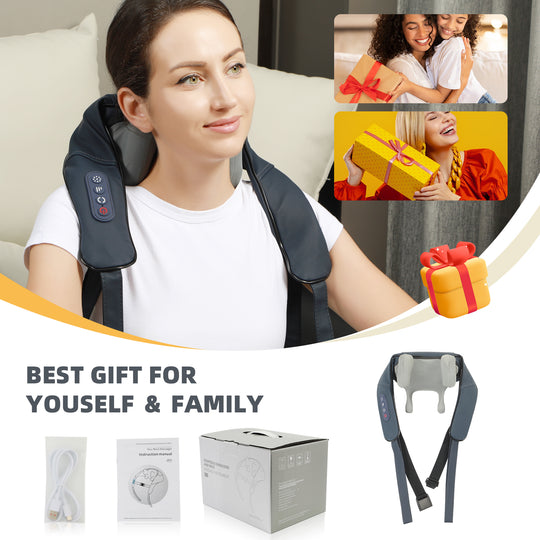 HONGJING Neck and Shoulder Shiatsu Massager with Infrared for Pain Relief, Cordless Deep Tissue 4D Kneading Massager for Neck, Shoulder Relaxation
