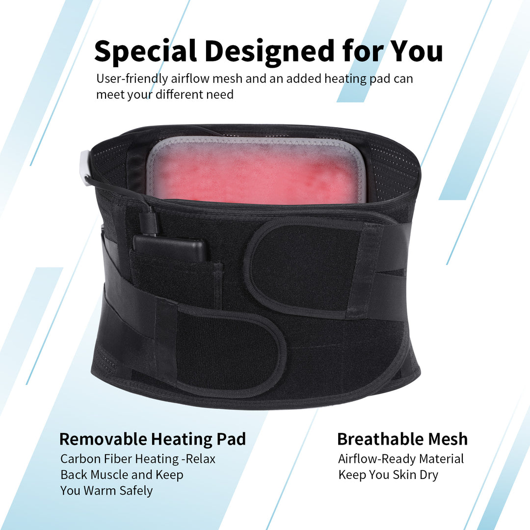 HONGJING Heated Back Brace for Lower Back Pain Relief | Rechargeable Lumbar Support Belt with Heat