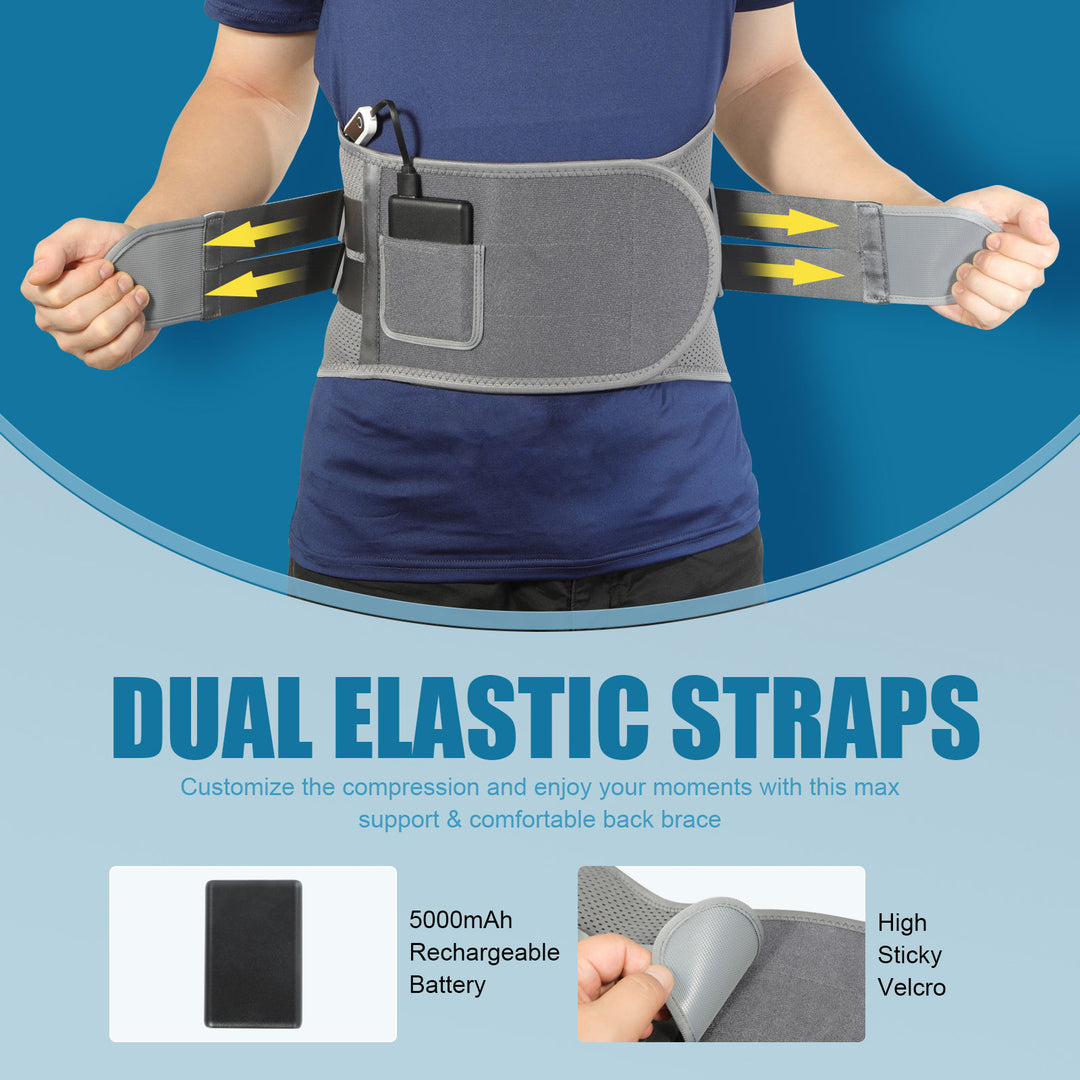 Heated Back Brace for Lower Back Pain Relief, HONGJING Compression Back Brace with Heating Pad