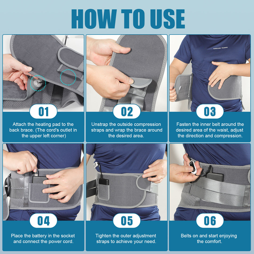 Heated Back Brace for Lower Back Pain Relief, HONGJING Compression Back Brace with Heating Pad