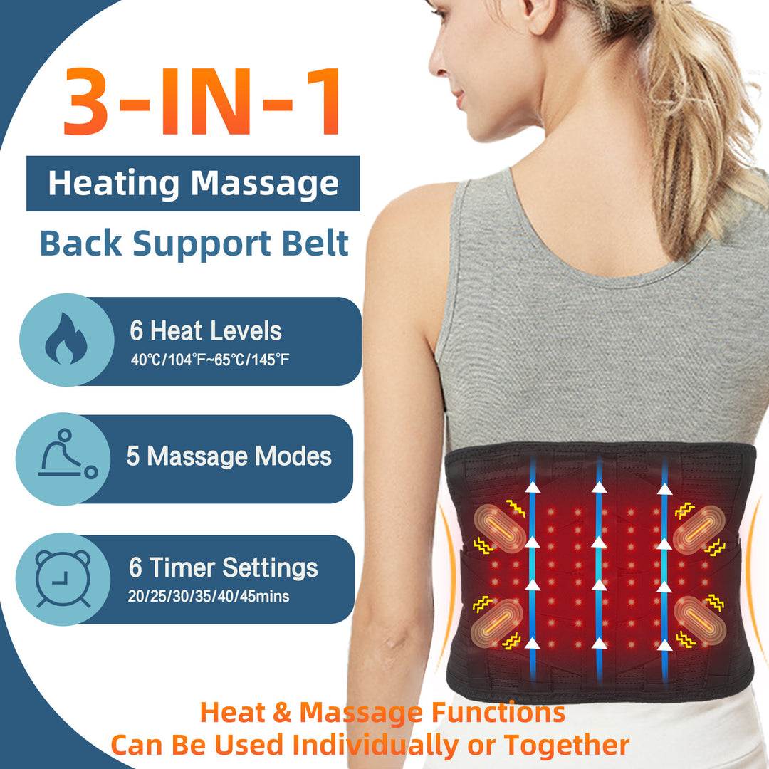 HONGJING Red Light Heating Back Brace, Rechargeable Massager Belt for Lower Back Pain Relief