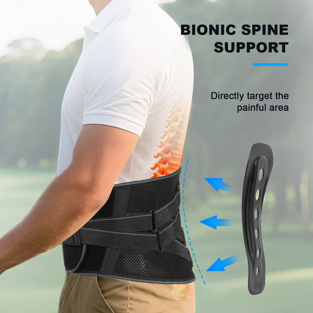 Back Brace for Lower Back Pain Relief – Ergonomic Lumbar Support Belt with Bionic Spine Design, 7 Stays, Dual Compression Straps, Breathable for Men & Women