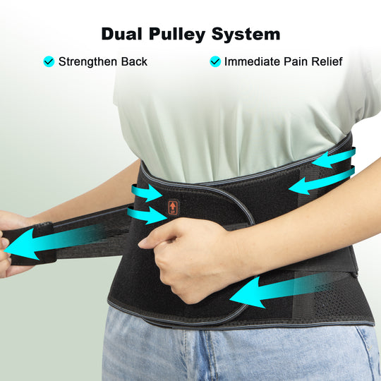 Back Brace for Lower Back Pain Relief – Ergonomic Lumbar Support Belt with Bionic Spine Design, 7 Stays, Dual Compression Straps, Breathable for Men & Women